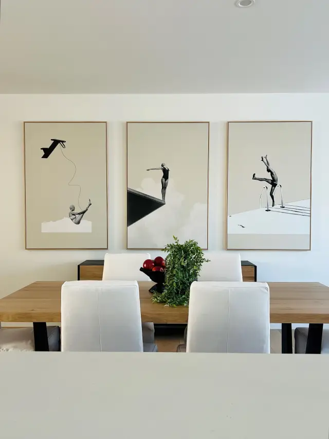 Dining area with timber table and woven chairs